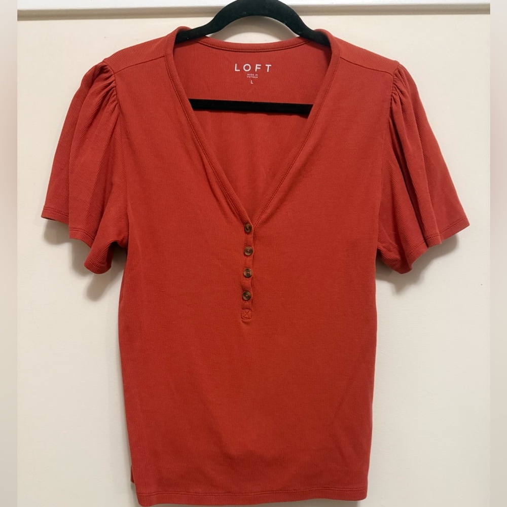 Loft Burnt Orange Flutter Sleeve Top- L